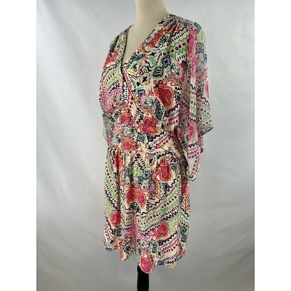 Maeve by Anthropologie Multicolor Siya Kimono Dress Pink Rose Abstract Floral 2 - Picture 2 of 11